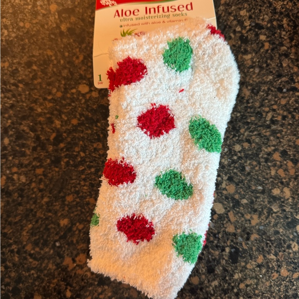 Aloe Infused Moisturizing Socks with Red and Green Dots